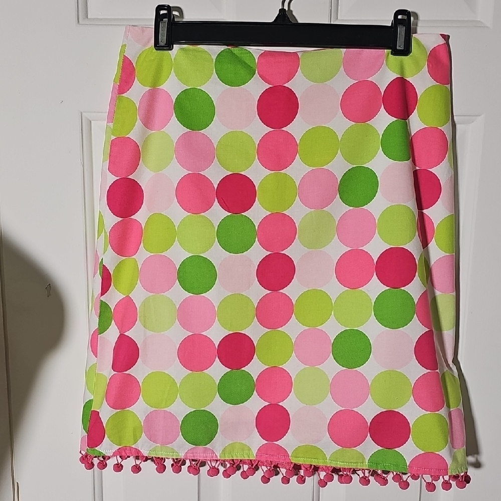 Colorful Polka Dot Skirt with Pom Pom Trim By WILLS RIVET CO.‎ Size 6. Lined.